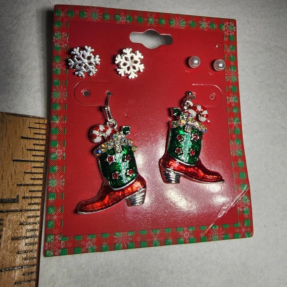 Christmas Cowboy Boots Earrings Set (3 Pairs) - SKU: CB1 - Picture 2 of 4